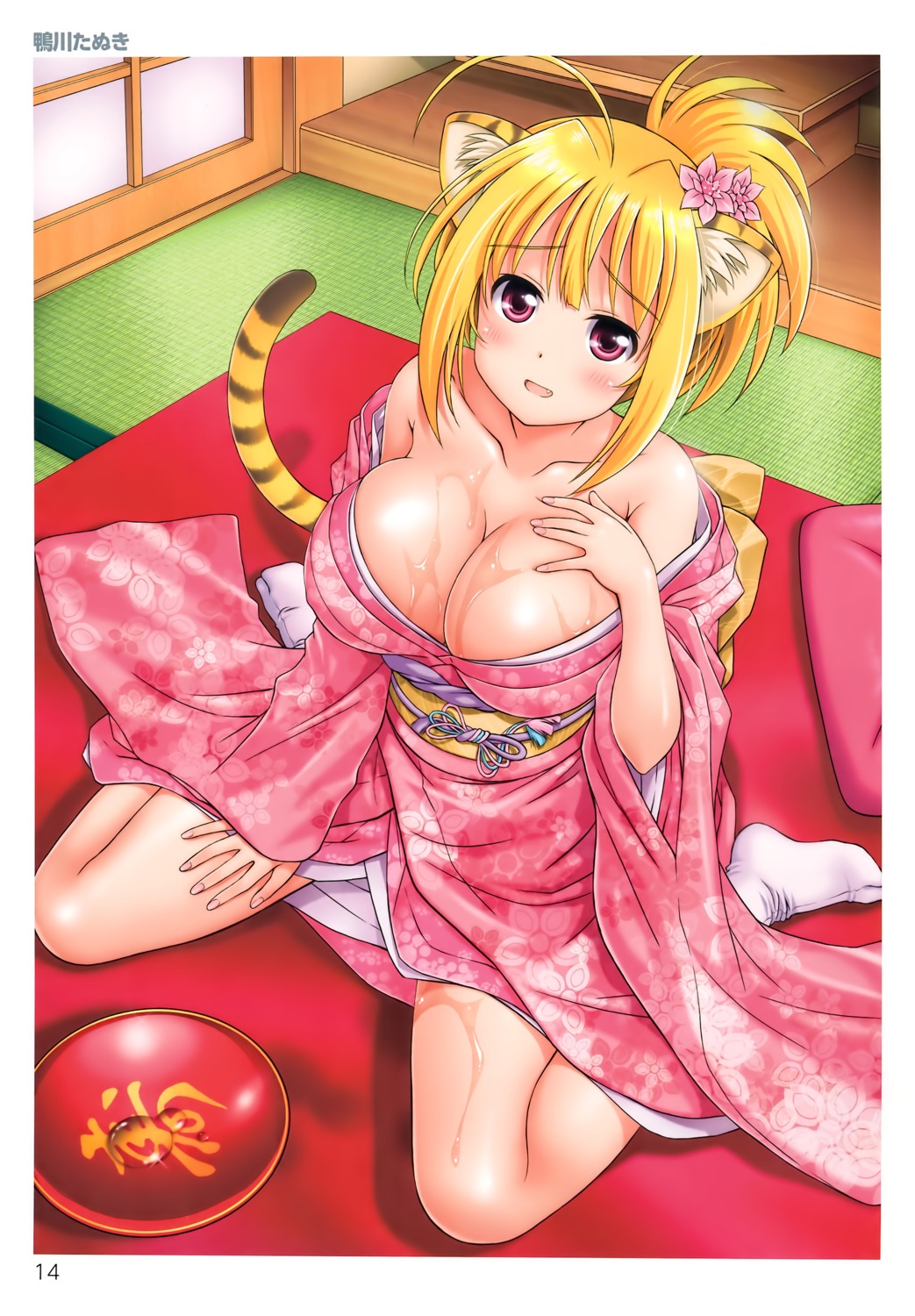 animal_ears breast_hold kamogawa_tanuki kimono open_shirt tail toranoana wet