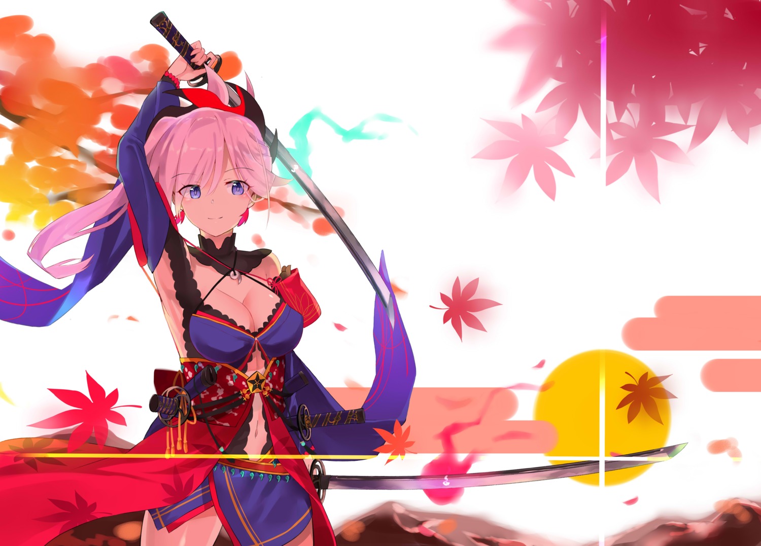 100percent cleavage fate/grand_order japanese_clothes miyamoto_musashi_(fate/grand_order) sword