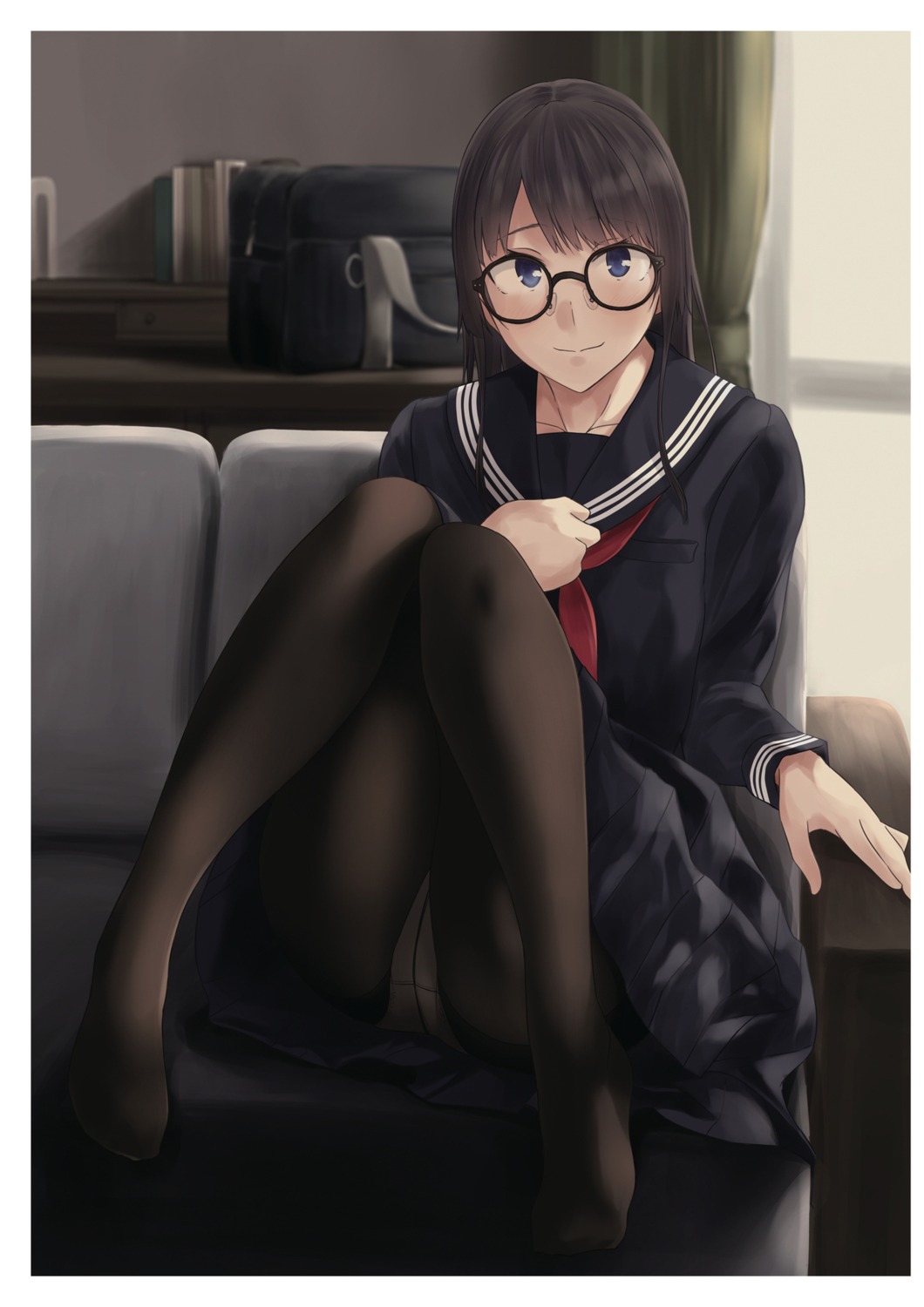 hiwatari_rin megane pantsu pantyhose seifuku skirt_lift