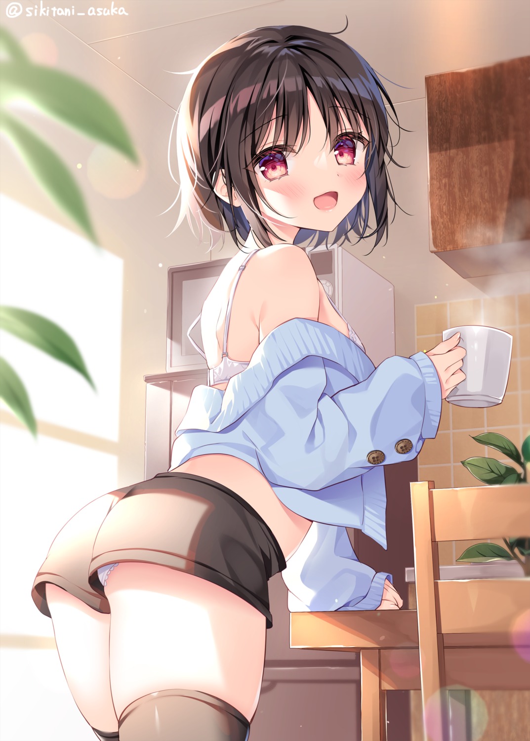 ass bra kiginu_yuu loli open_shirt pantsu shikitani_asuka sweater thighhighs