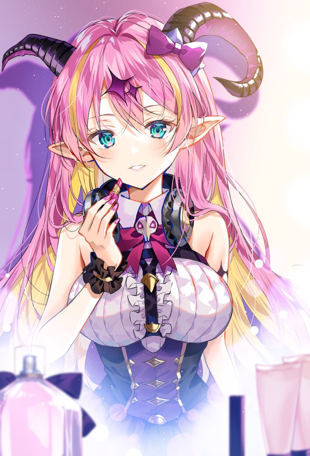 headphones hololive horns mano_aloe myusha pointy_ears tattoo