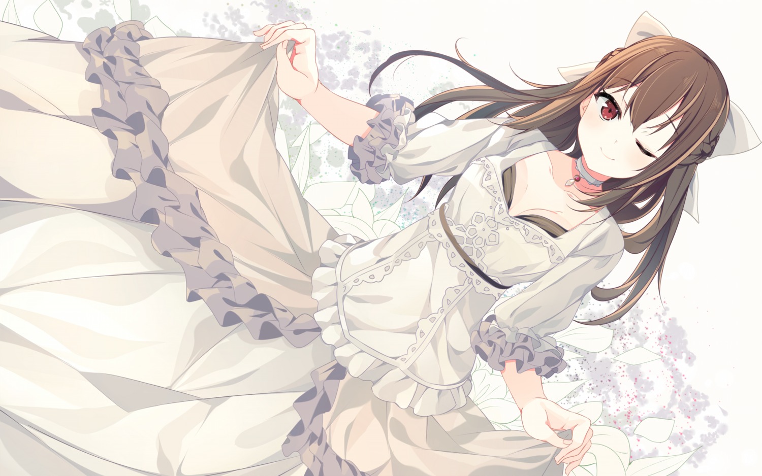 benio_(dontsugel) cleavage dress koi_suru_kanojo_no_bukiyou_na_butai skirt_lift togawa_mayuu