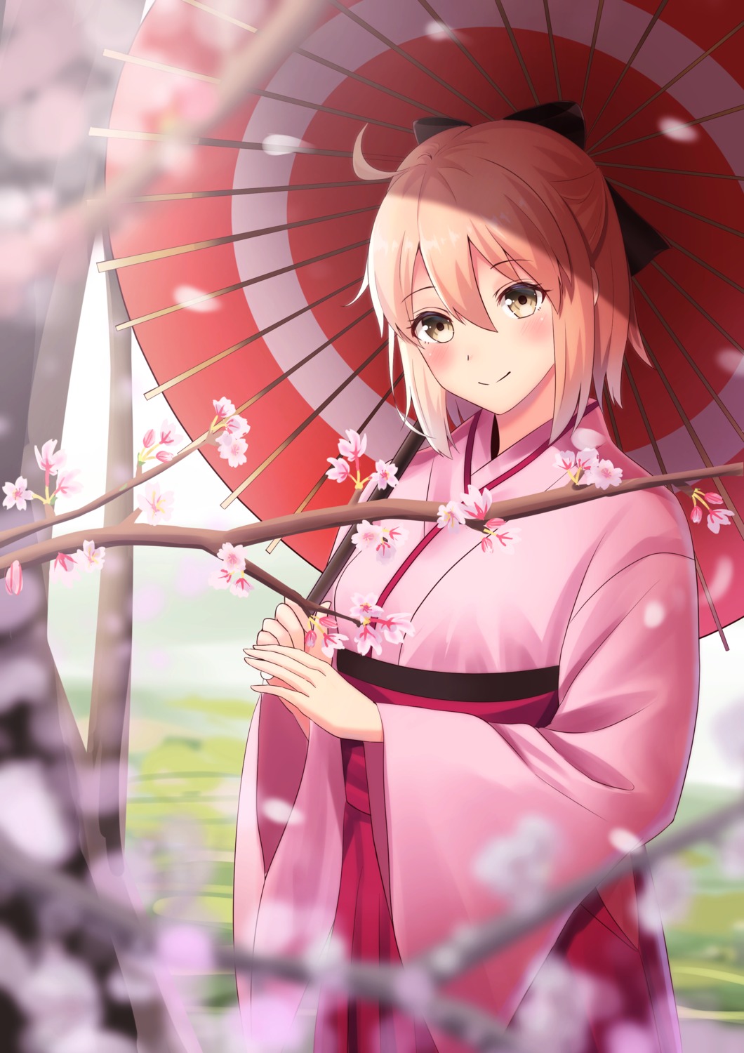 fate/grand_order japanese_clothes nanakaku okita_souji_(fate) umbrella