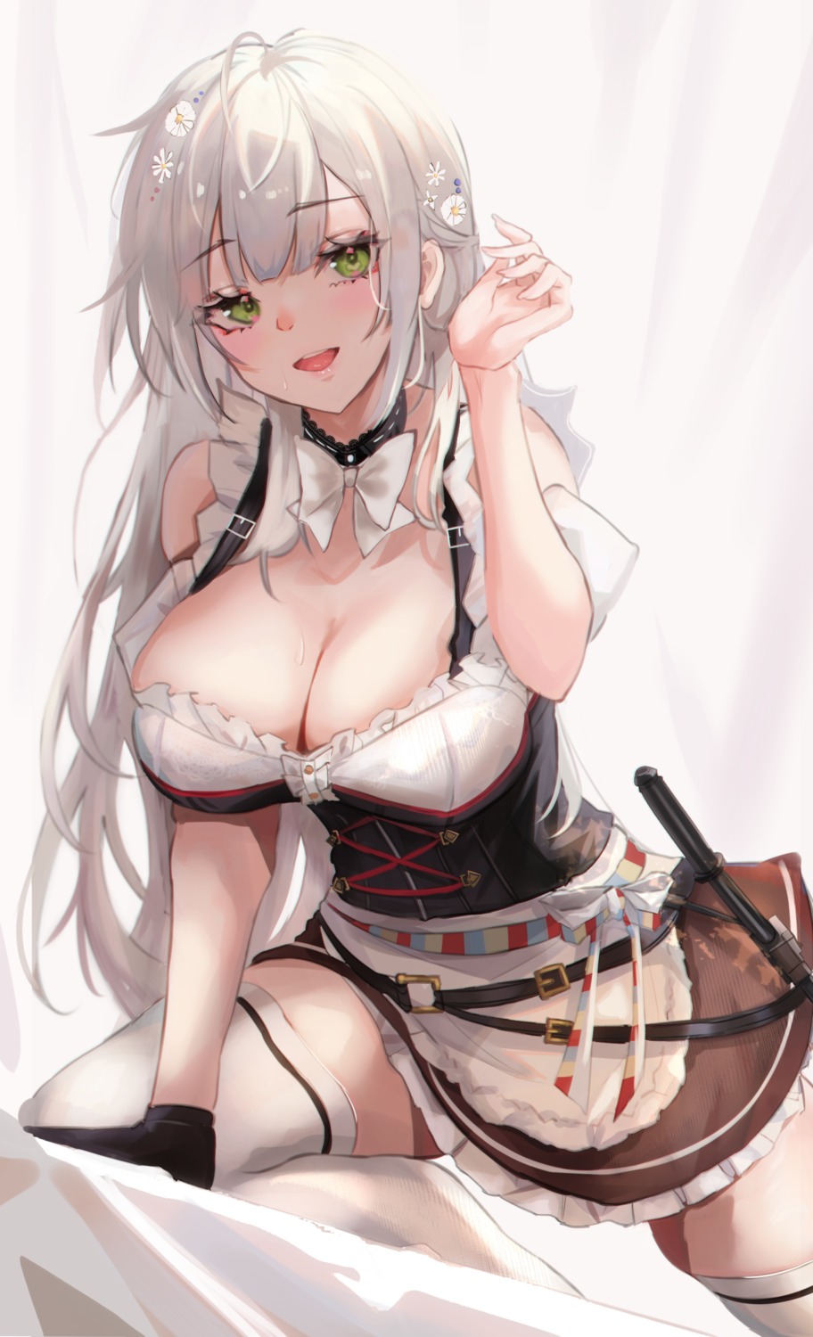 hololive maid no_bra panipo shirogane_noel skirt_lift thighhighs