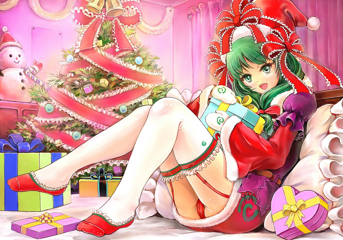 cameltoe christmas garter_belt kagiyama_hina pantsu sai-go stockings thighhighs touhou