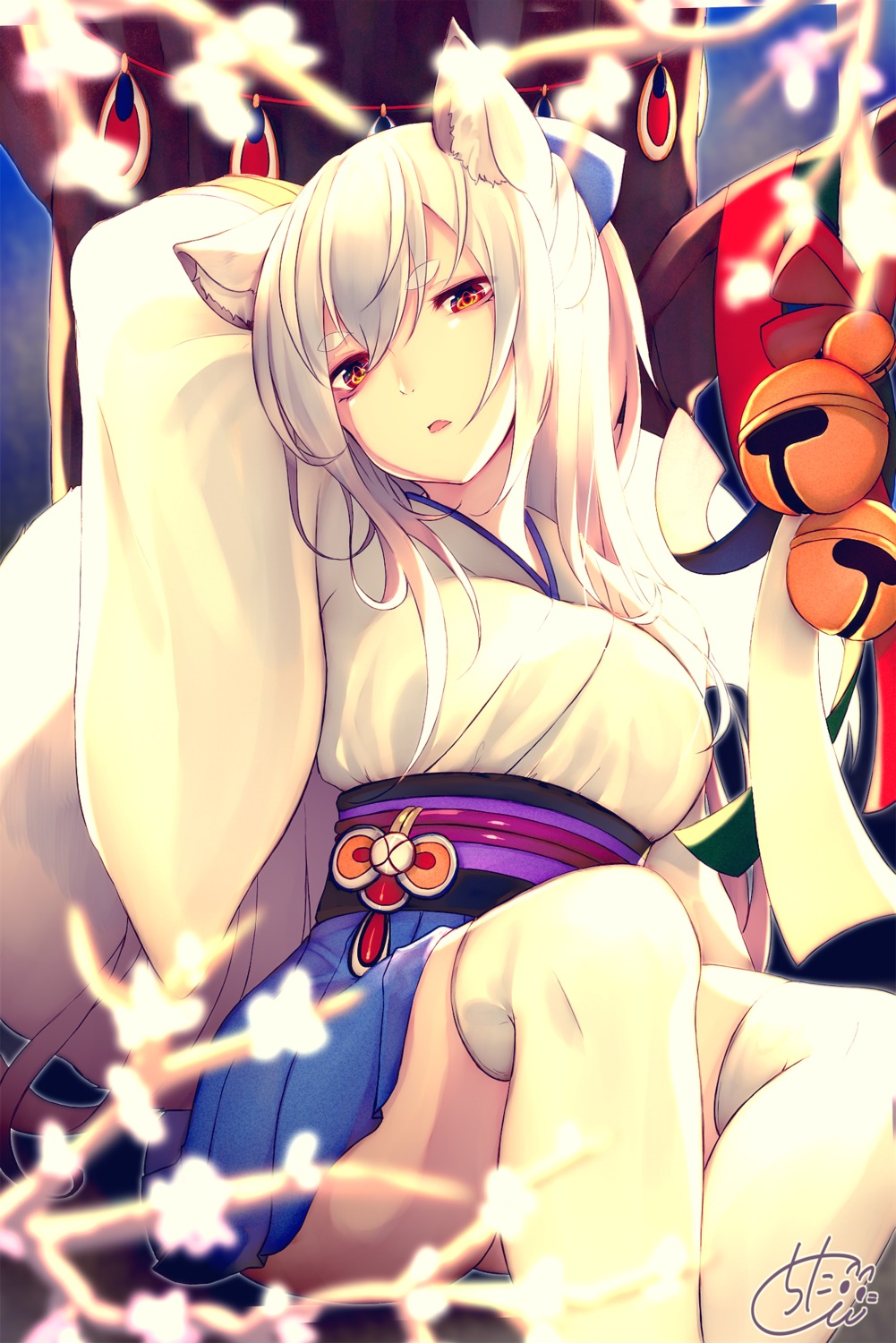 animal_ears chita_(ketchup) japanese_clothes kitsune tail thighhighs