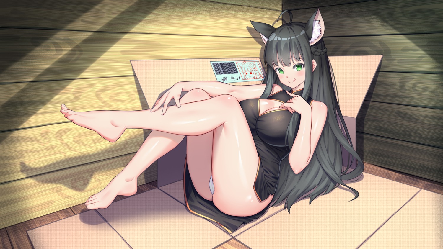 animal_ears cameltoe chinadress cleavage feet konishi_(565112307) nekomimi pantsu skirt_lift