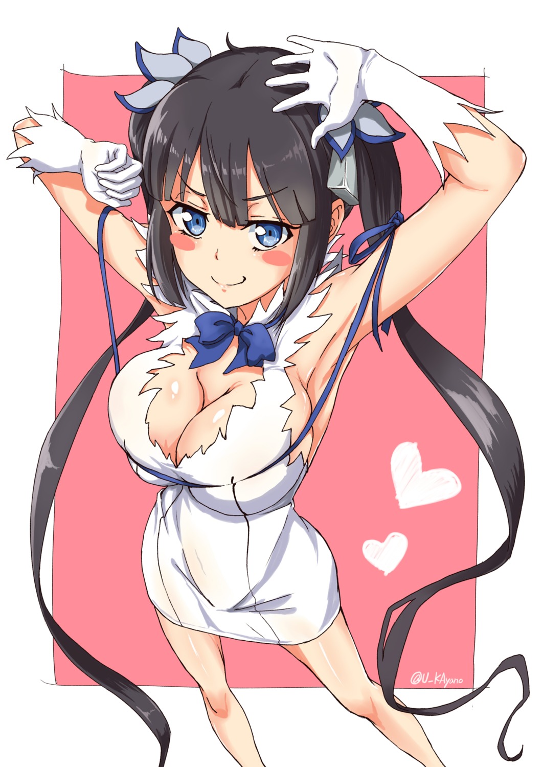 ayano_yuu cleavage dress dungeon_ni_deai_wo_motomeru_no_wa_machigatteiru_darou_ka hestia_(dungeon) no_bra