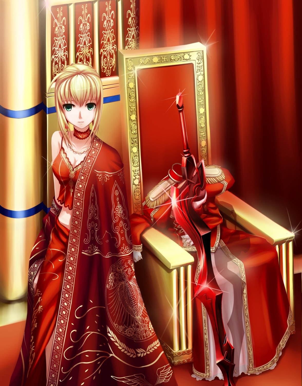 cleavage fate/extra fate/stay_night rhy1356 saber_extra sword
