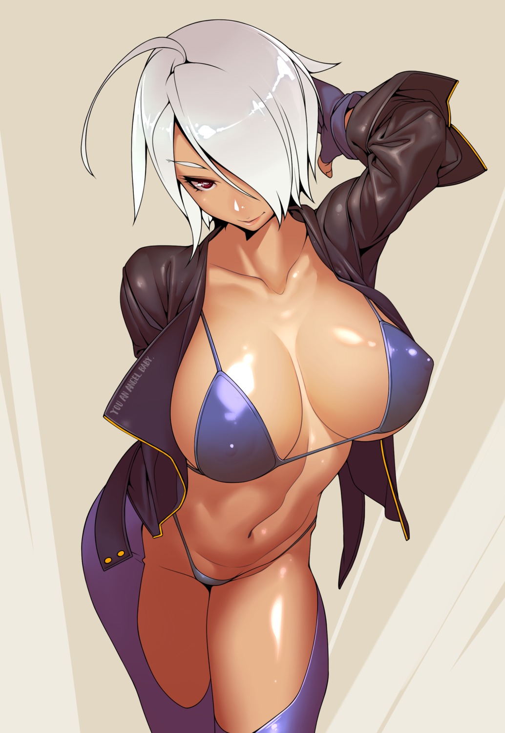 angel_(kof) bikini erect_nipples king_of_fighters kotani_tomoyuki open_shirt swimsuits