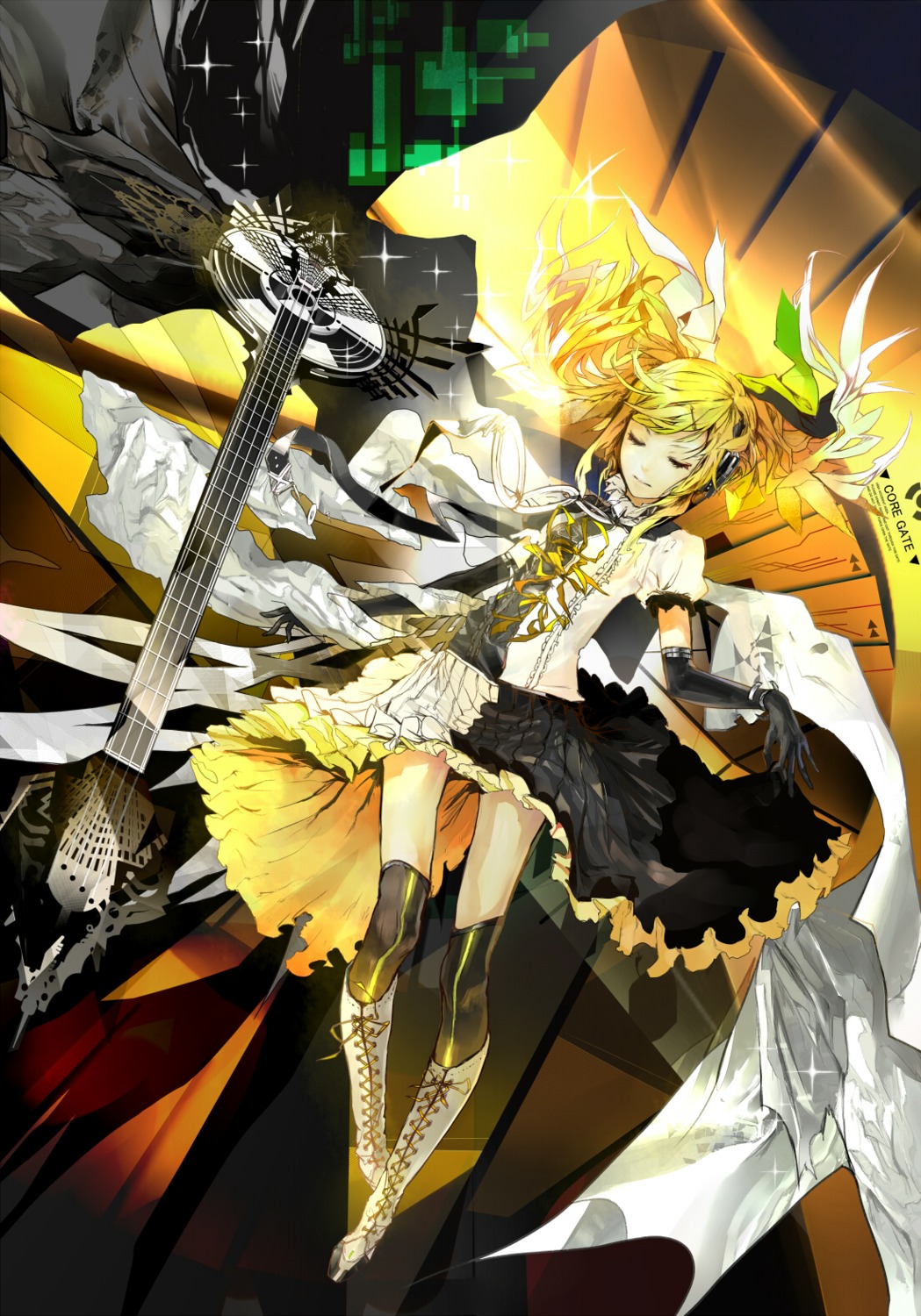 dress guitar kagamine_rin meltdown_(vocaloid) nil thighhighs vocaloid