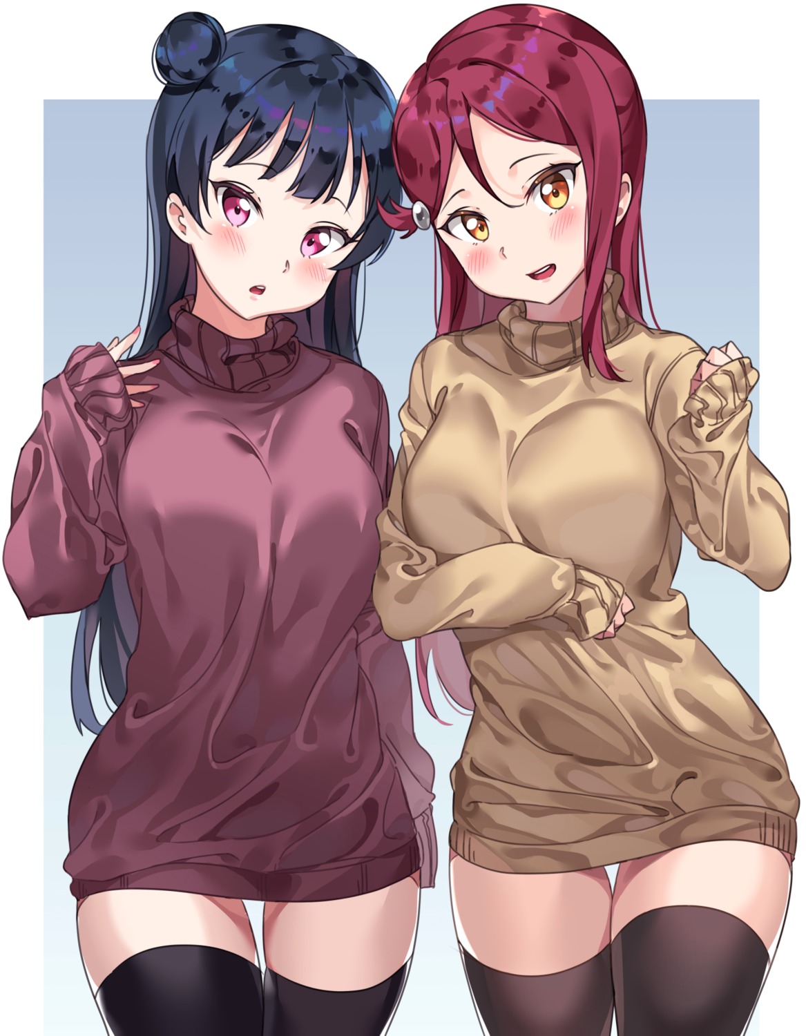 love_live!_sunshine!! sakurauchi_riko sweater tem10 thighhighs tsushima_yoshiko