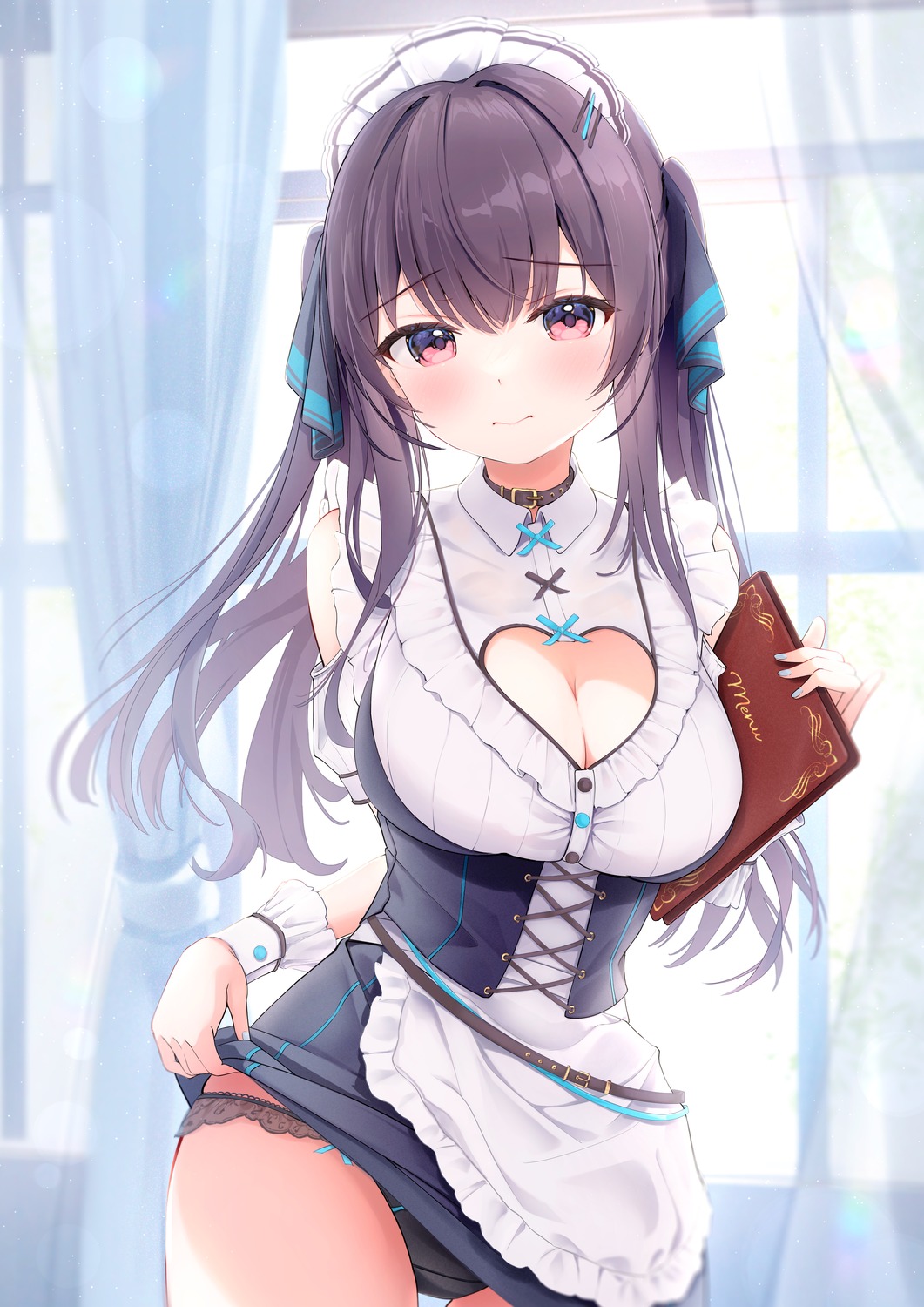 fujinomiya_reicho maid pantsu skirt_lift waitress