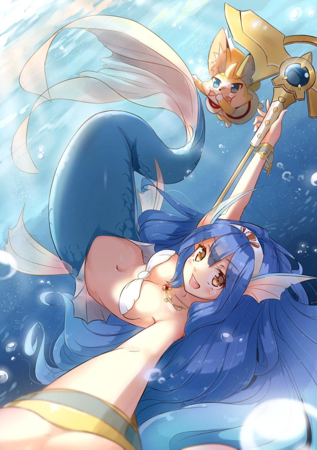 amelia_(world_flipper) bikini_top mermaid monster_girl reiya swimsuits tail weapon world_flipper