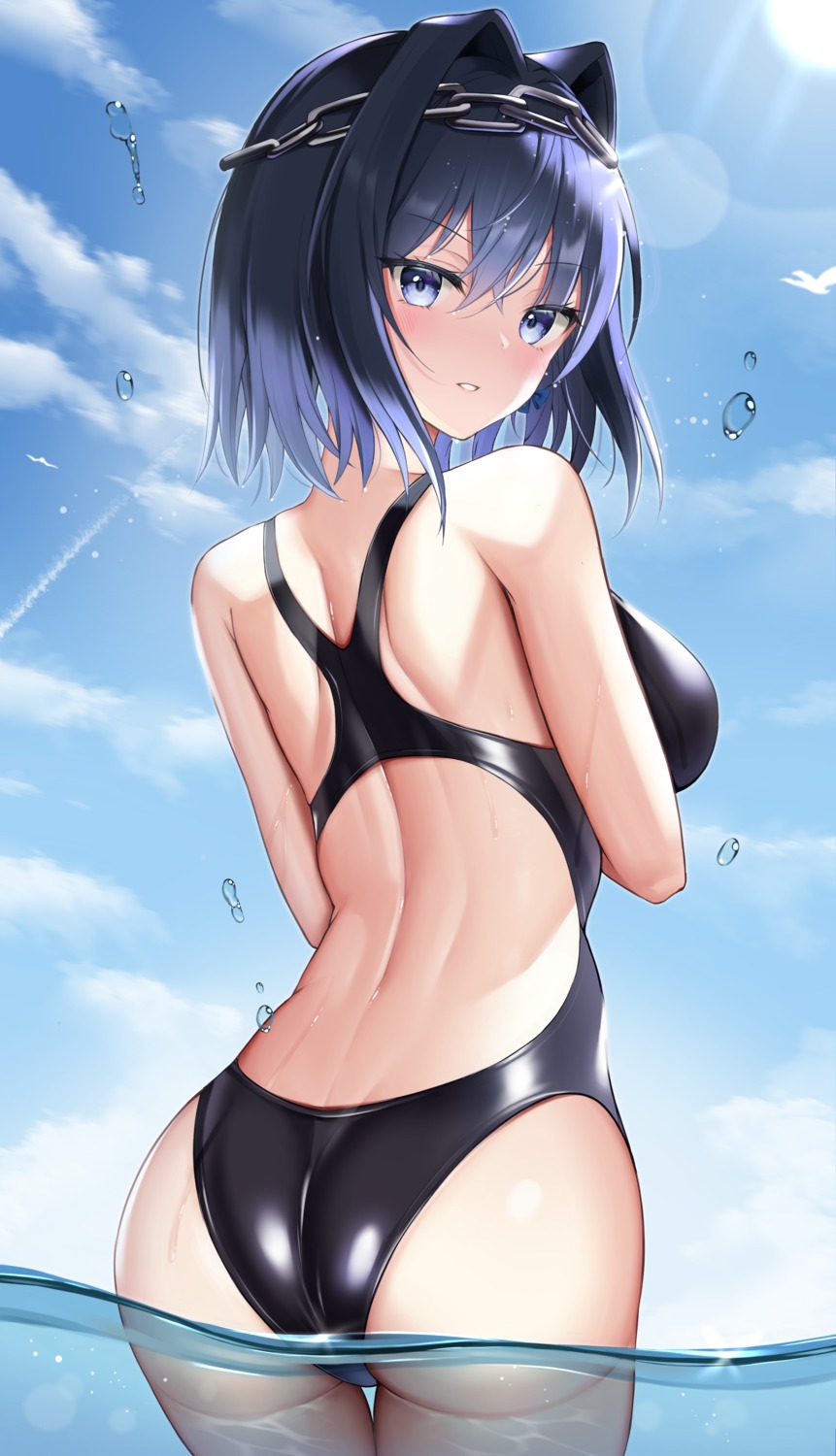 ass hololive hololive_english ouro_kronii swimsuits thighhighs utekiro wet