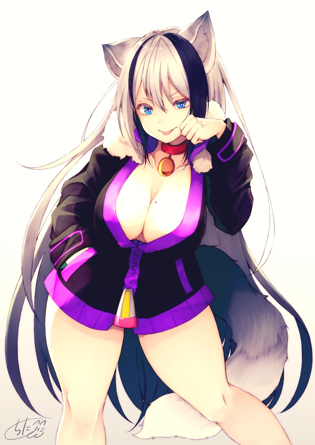 animal_ears chita_(ketchup) cleavage no_bra open_shirt tail