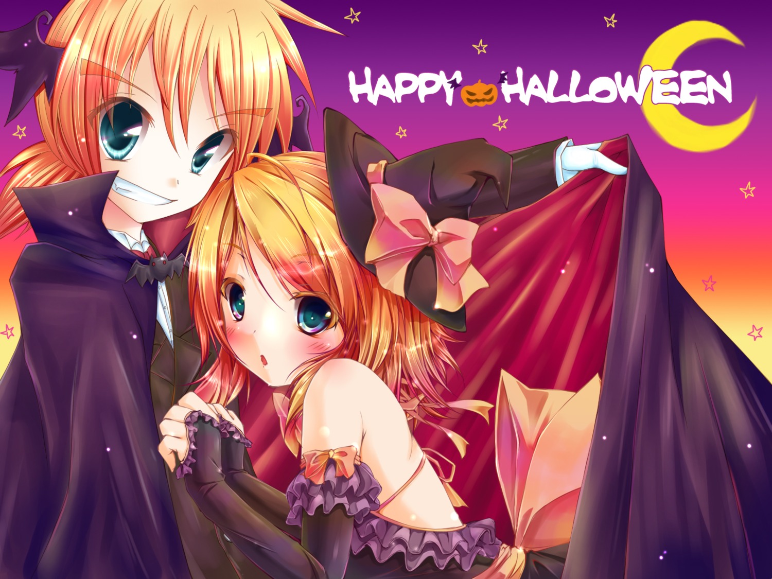 dress halloween kagamine_len kagamine_rin meiya_neon vocaloid wallpaper