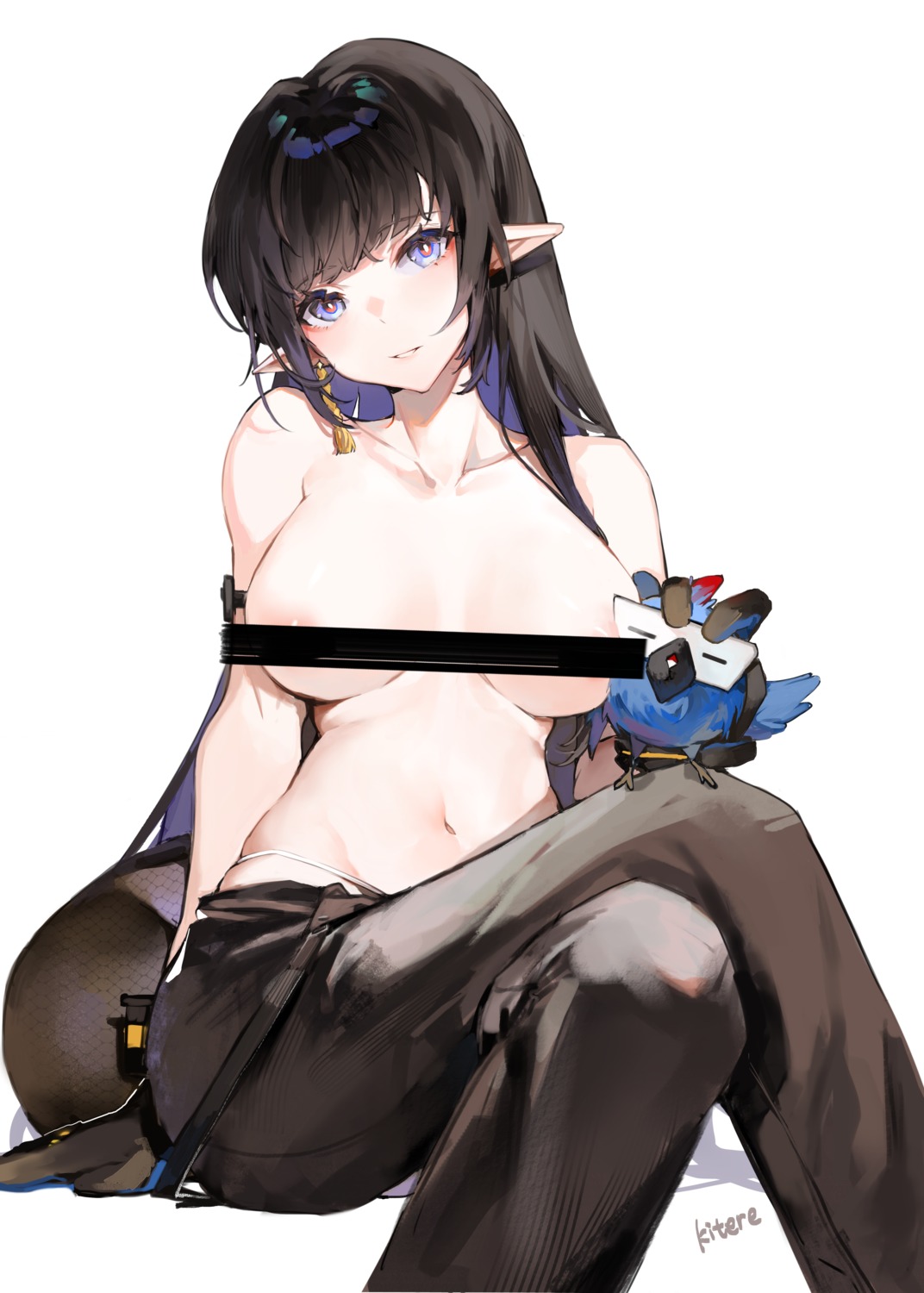 areola arknights censored eunectes_(arknights) kitere pantsu pointy_ears tail topless torn_clothes