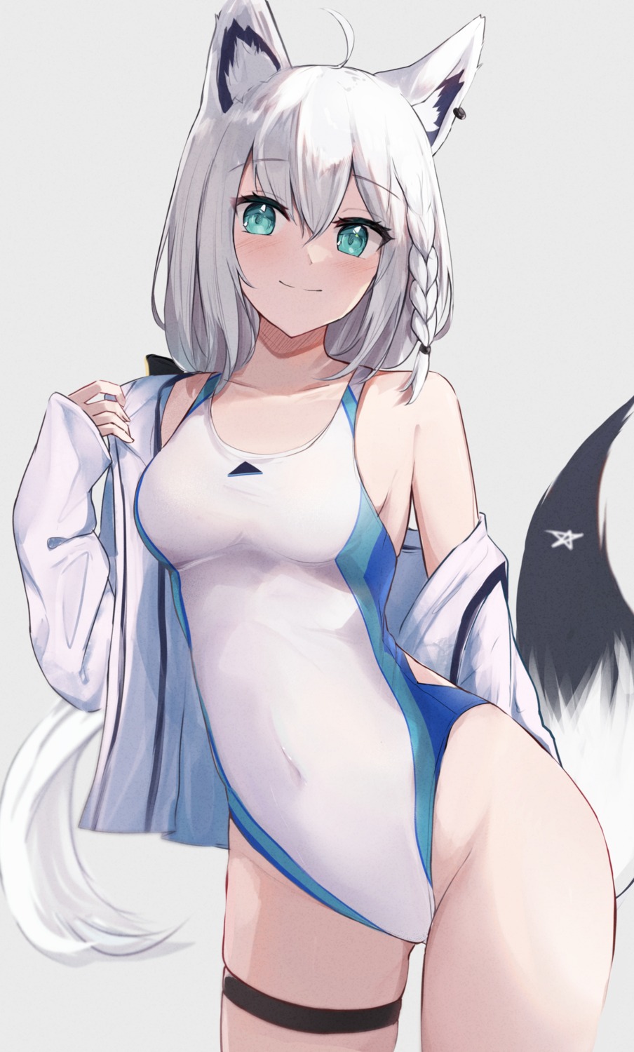 animal_ears garter hololive hololive_gamers kitsune shirakami_fubuki shuuzo3 swimsuits tail undressing