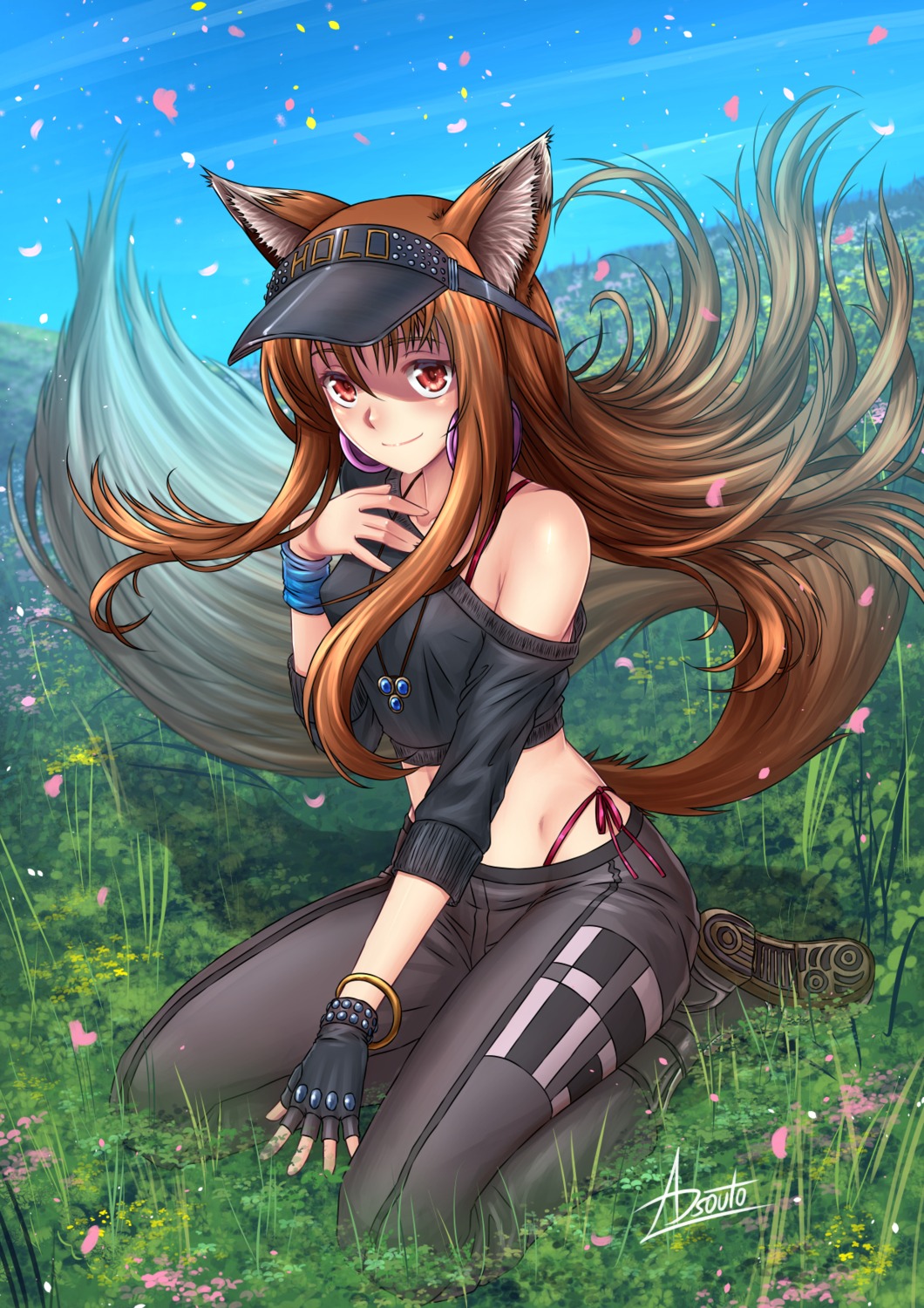 adsouto animal_ears bra holo pantsu spice_and_wolf string_panties tail