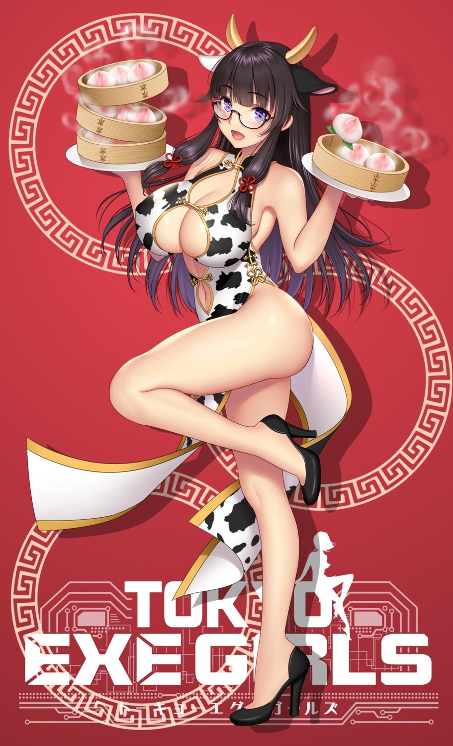 animal_ears chinadress cleavage heels horns megane re:shimashima tokyo_exe_girls