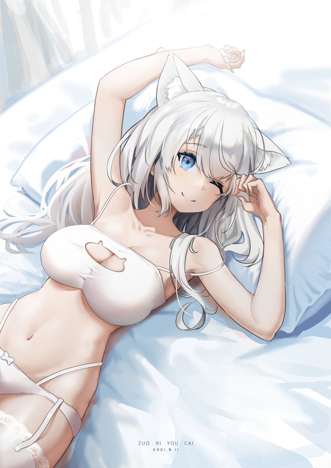 animal_ears bra cleavage ctrl+z nekomimi pantsu stockings thighhighs