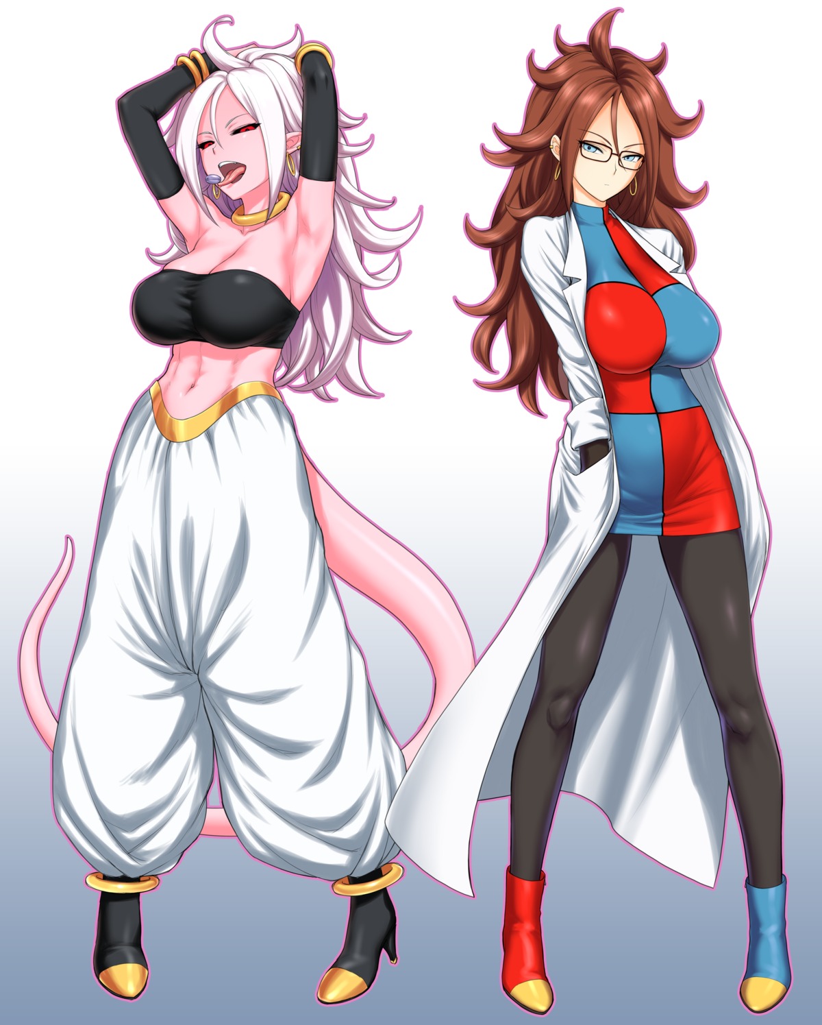android_21 cleavage dragon_ball_fighterz dress heels majin_android_21 megane pantyhose pointy_ears st.germain-sal tail