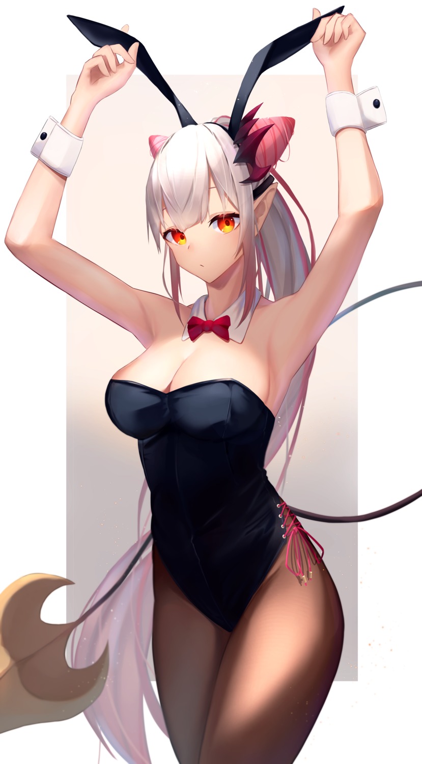 animal_ears bunny_ears bunny_girl cleavage honey_strap mugimaccha nanashi_inc. no_bra pantyhose pointy_ears suou_patra tail