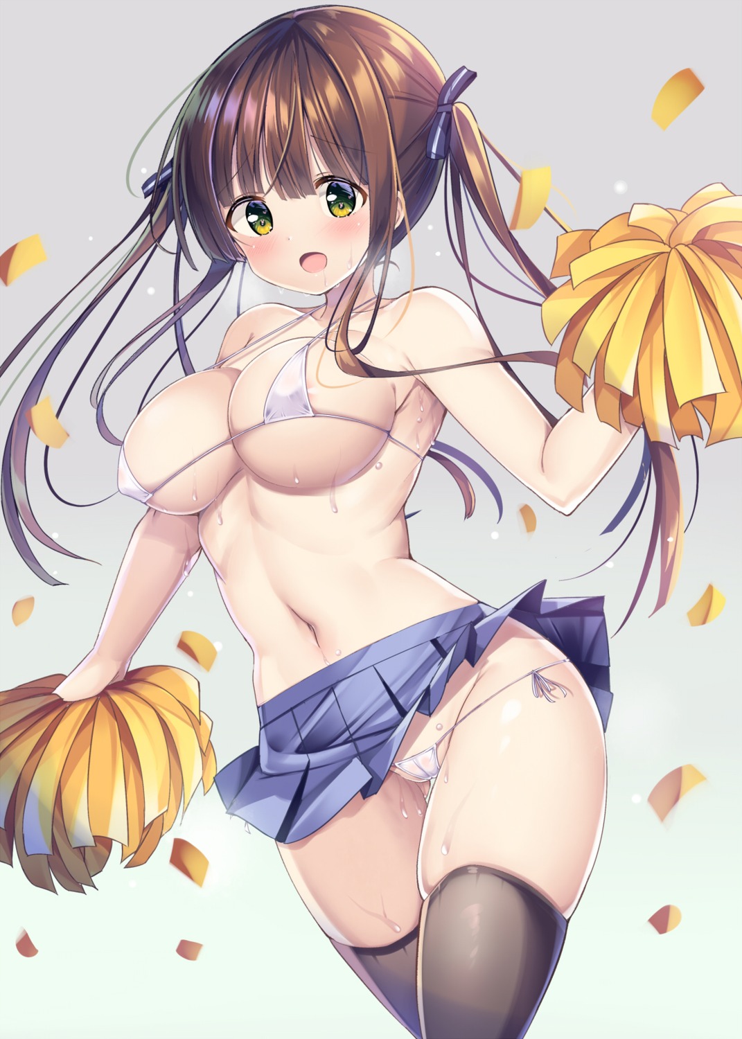 bra cameltoe cheerleader erect_nipples kurou_(quadruple_zero) pantsu skirt_lift string_panties thighhighs