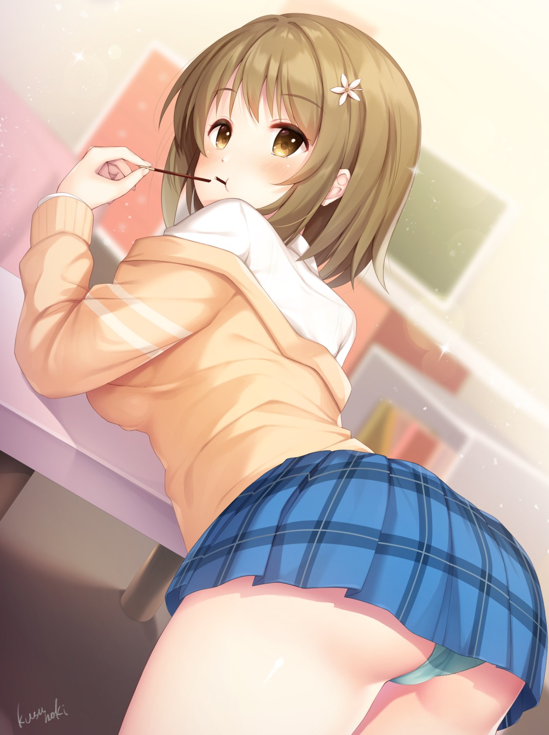 ass cameltoe kusunoki_(escude) mimura_kanako pantsu seifuku skirt_lift sweater the_idolm@ster the_idolm@ster_cinderella_girls