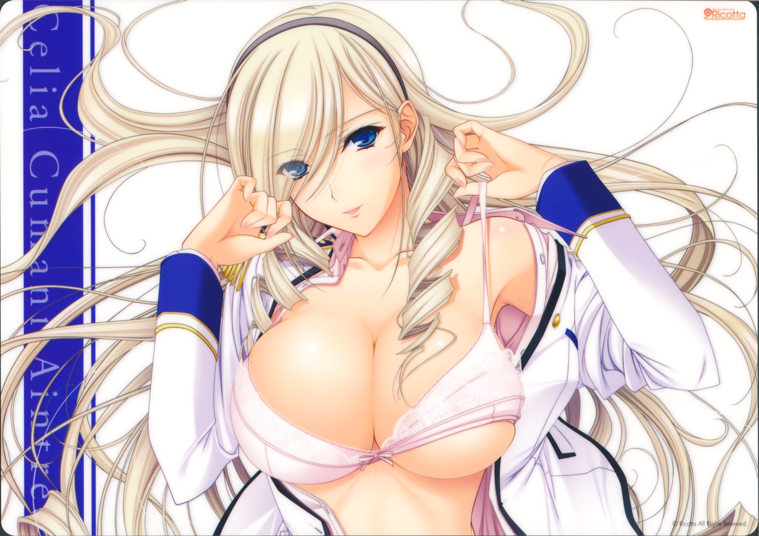 bra celia_cumani_aintree cleavage komori_kei open_shirt ricotta seifuku undressing walkure_romanze