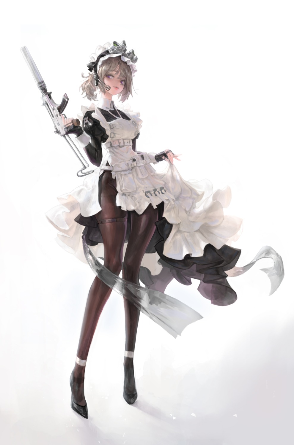 agoto garter gun headphones maid pantyhose skirt_lift