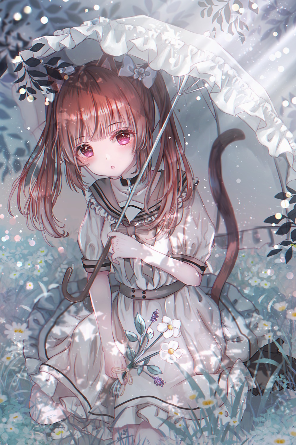 animal_ears dress heels nekomimi sakura_mochiko tail umbrella