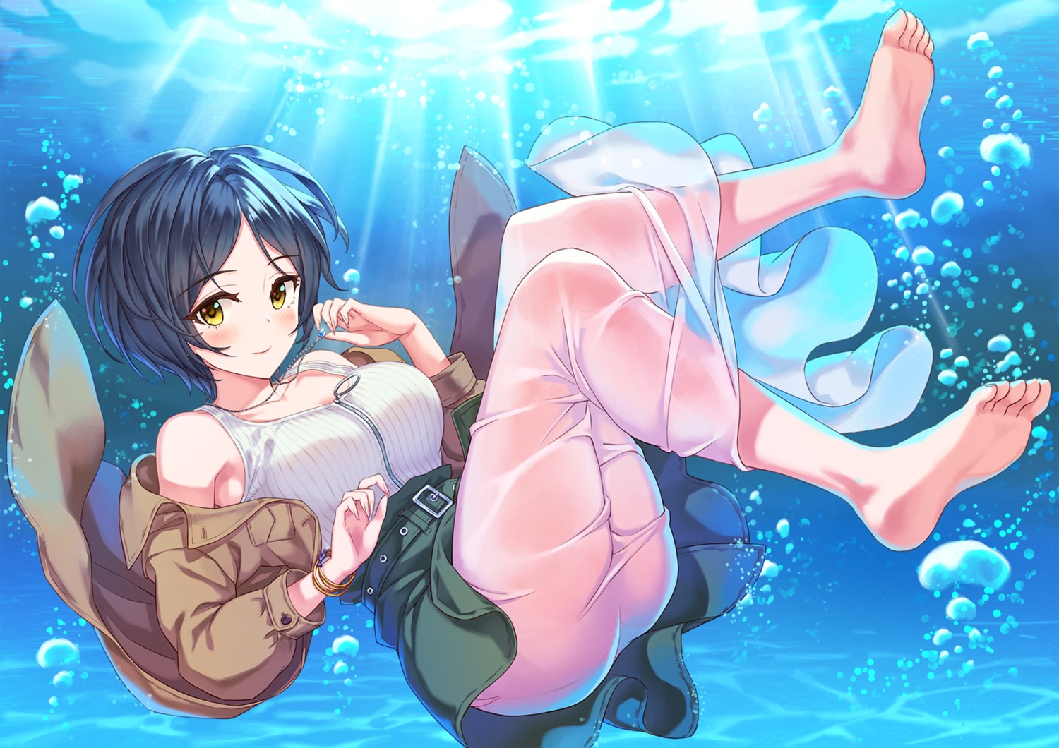 cleavage feet hamahama hayami_kanade see_through skirt_lift the_idolm@ster the_idolm@ster_cinderella_girls