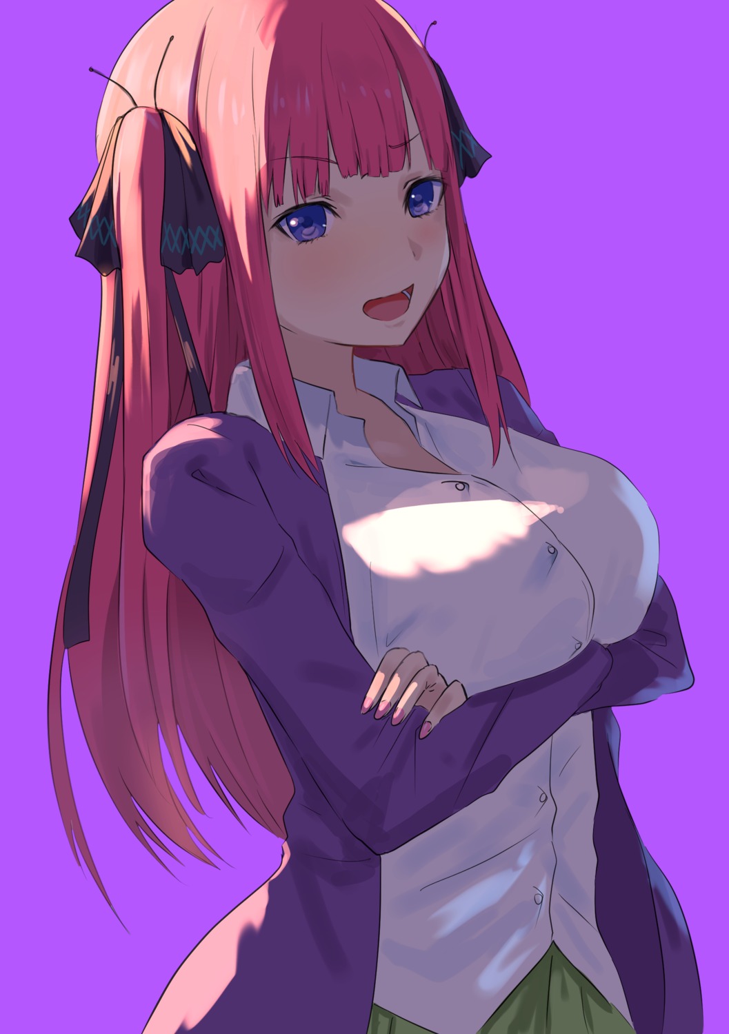 5-toubun_no_hanayome breast_hold kumamoto_nomii-kun nakano_nino seifuku sweater