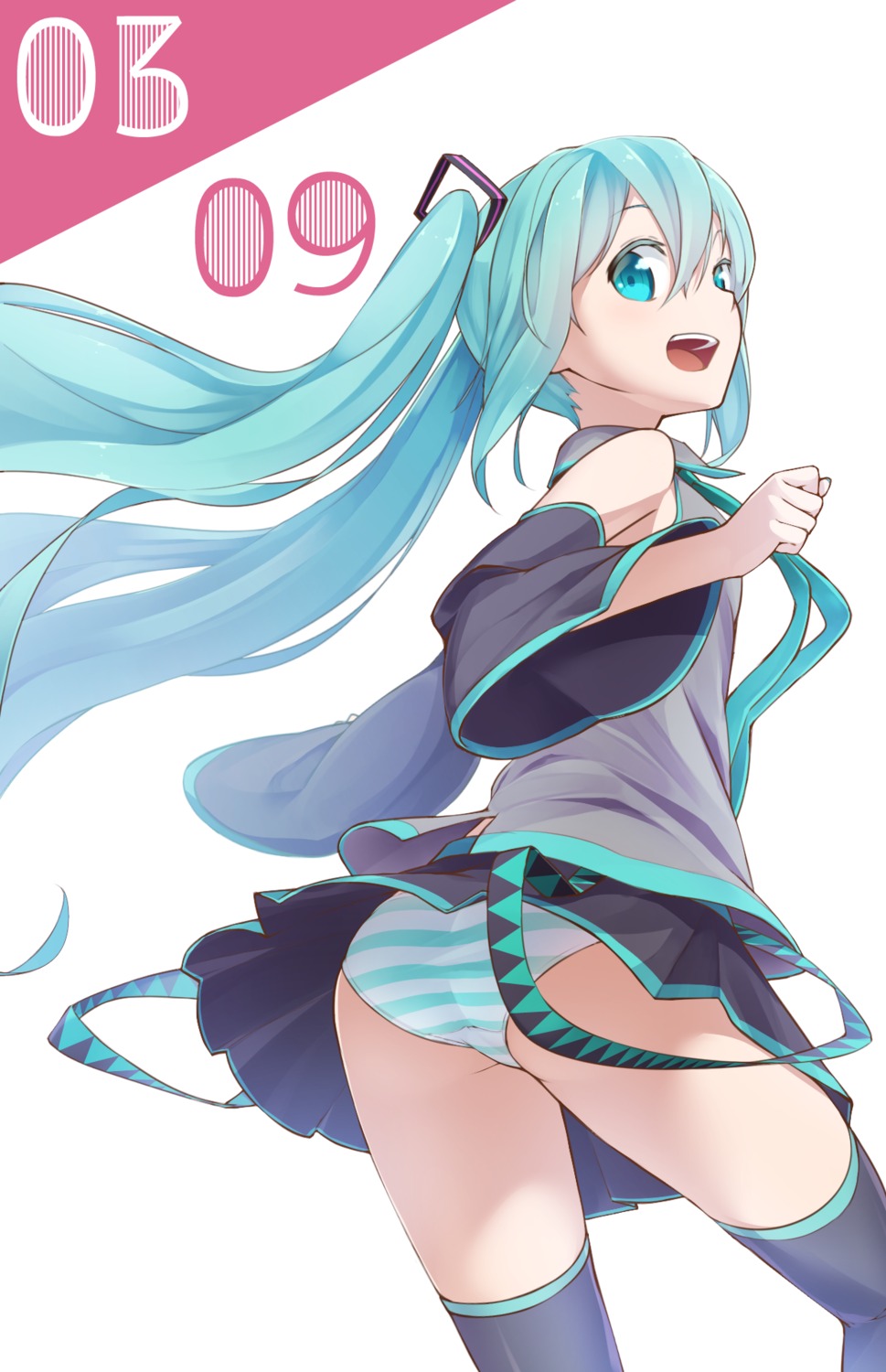 ass hatsune_miku ninnzinn pantsu shimapan thighhighs vocaloid