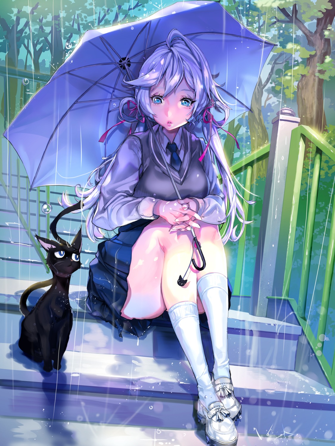 furyou_michi_~gang_road~ imp neko seifuku umbrella wet_clothes