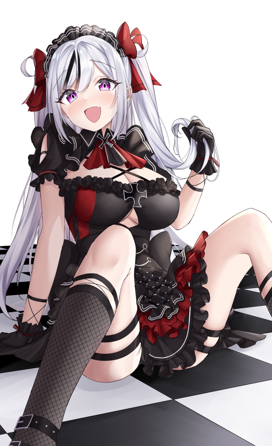 azur_lane elbe_(azur_lane) fishnets garter gothic_lolita jyu-so lolita_fashion no_bra pantsu skirt_lift