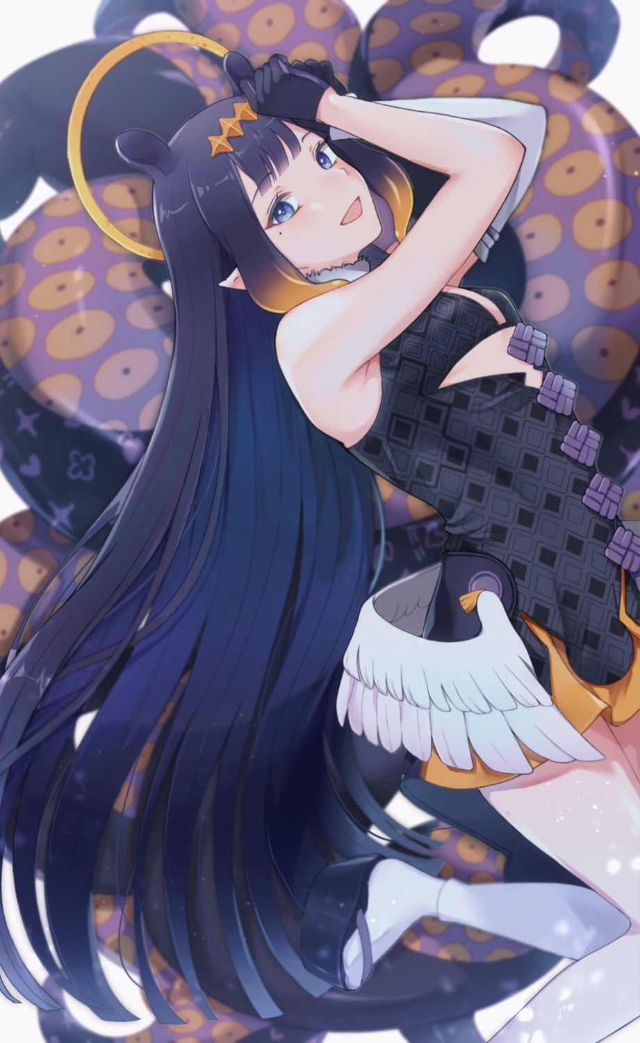 angel dress hire hololive hololive_english ninomae_ina'nis no_bra pointy_ears tentacles thighhighs wings