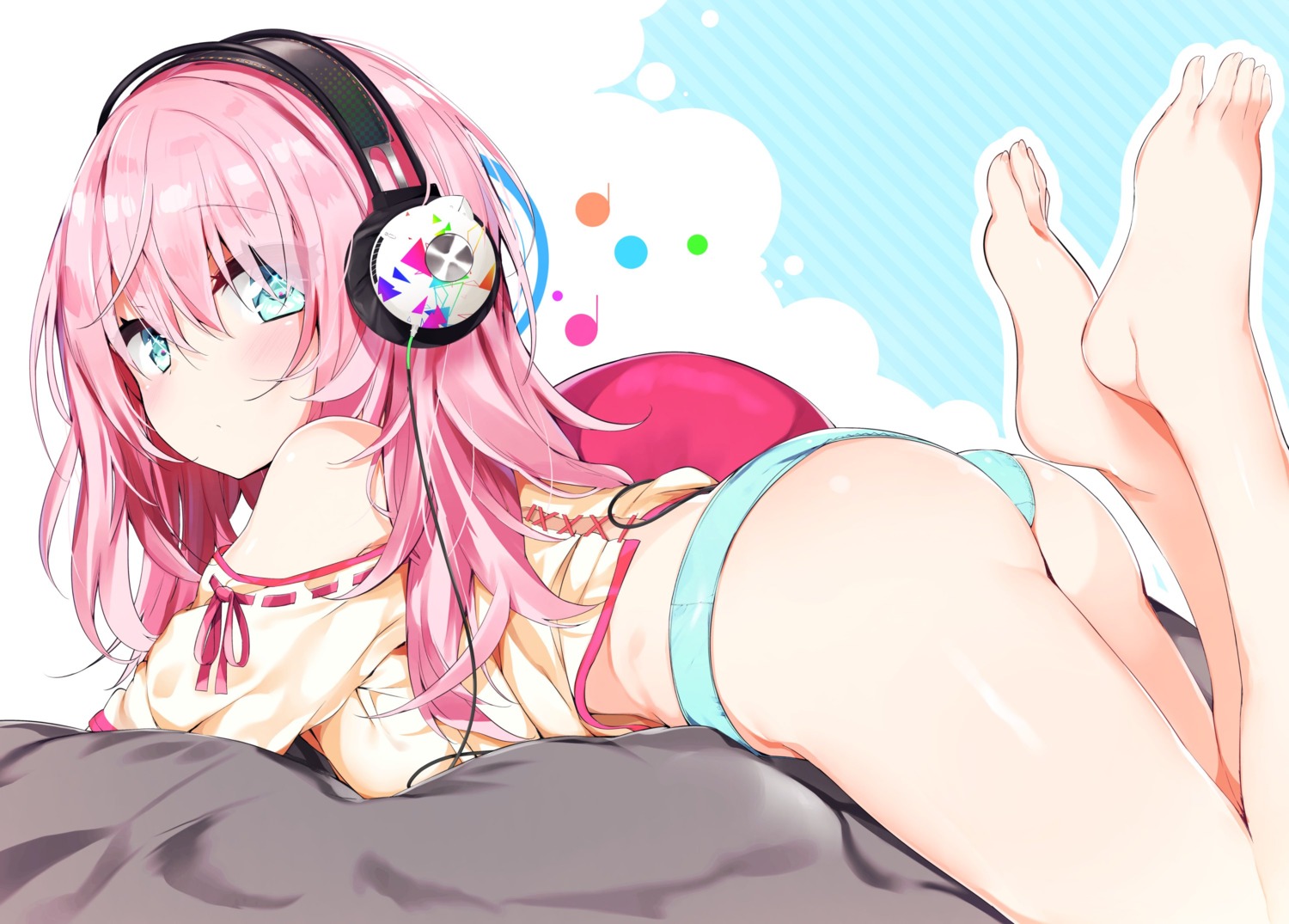 ass feet headphones kamioka_chiroru pantsu