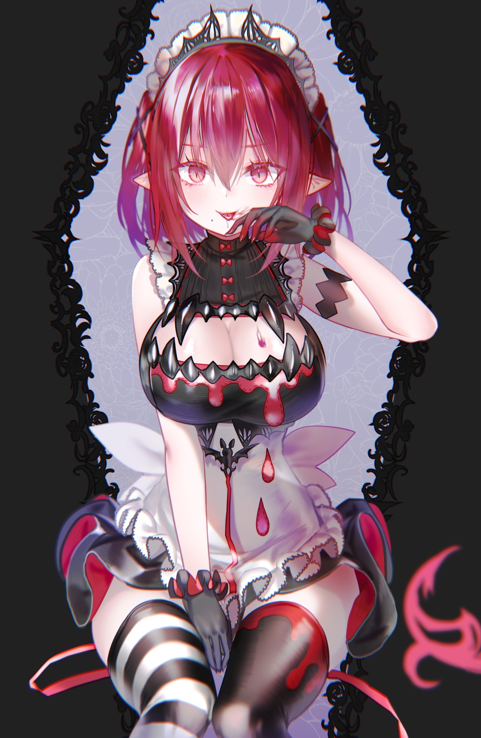 blood cleavage maid pointy_ears pottsness thighhighs
