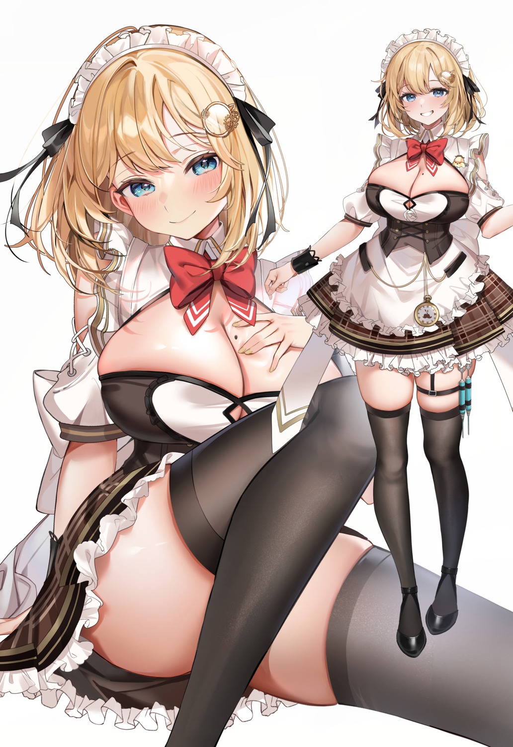 breast_hold hololive hololive_english machi_(7769) maid no_bra skirt_lift thighhighs watson_amelia