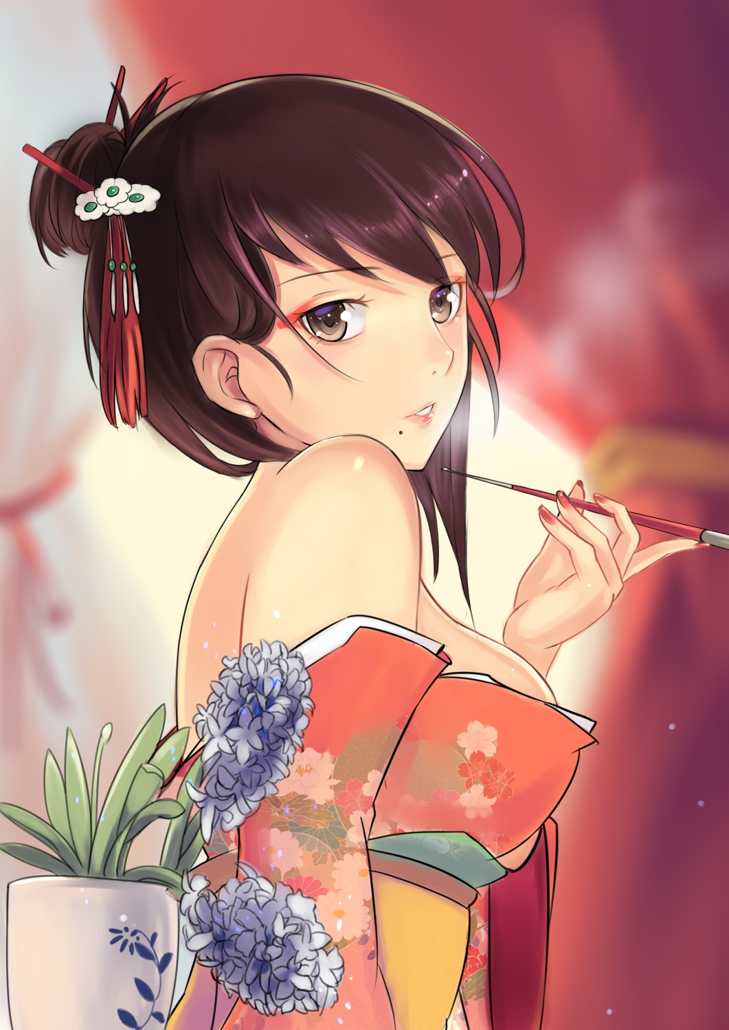 kimono open_shirt smoking yggdrasil_(artist)