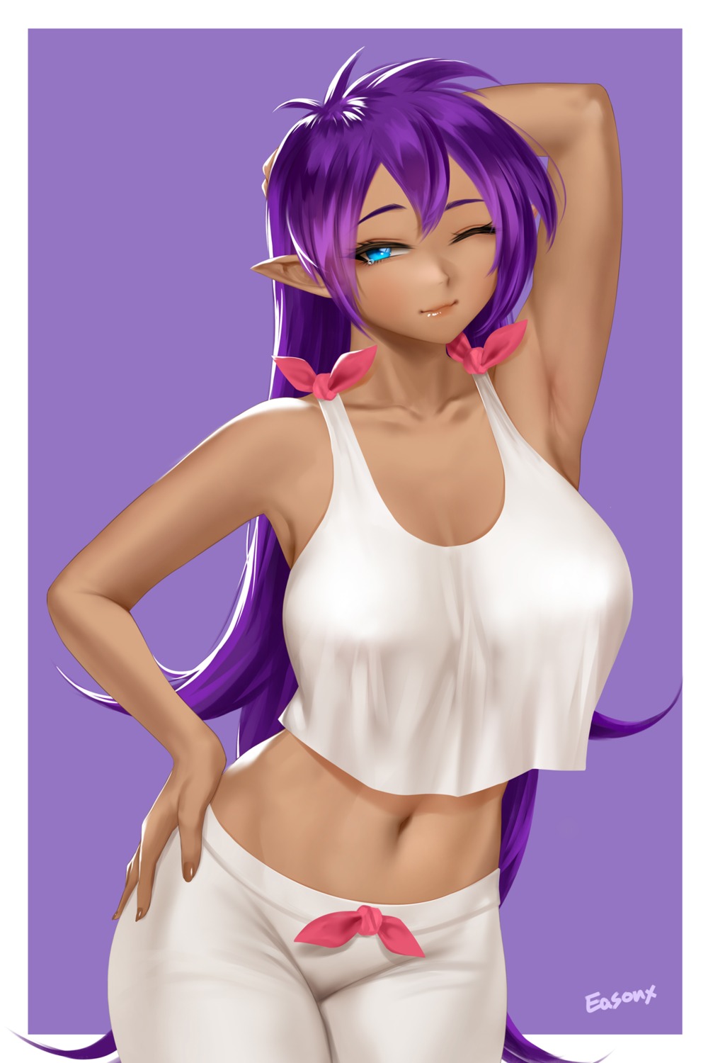 easonx no_bra pajama pointy_ears shantae shantae_(character)