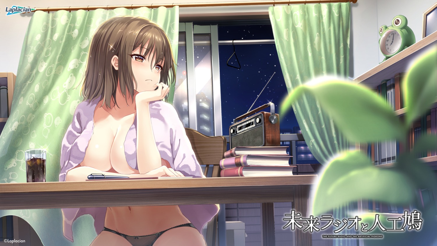 kosumo_akina laplacian mirai_radio_to_jinkou_hato pantsu peretto topless towel wallpaper