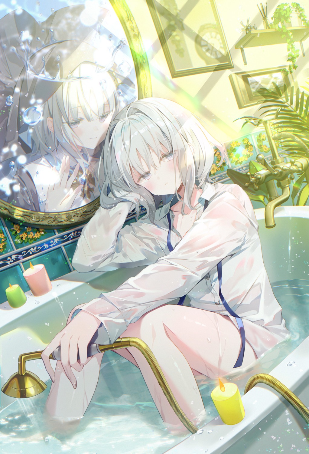 bathing dress_shirt ibara_riato nun open_shirt see_through wet wet_clothes