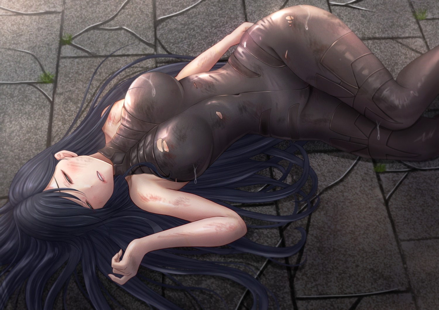 aoyagi_tsubaki blood bodysuit norino shakugan_no_shana thighhighs torn_clothes