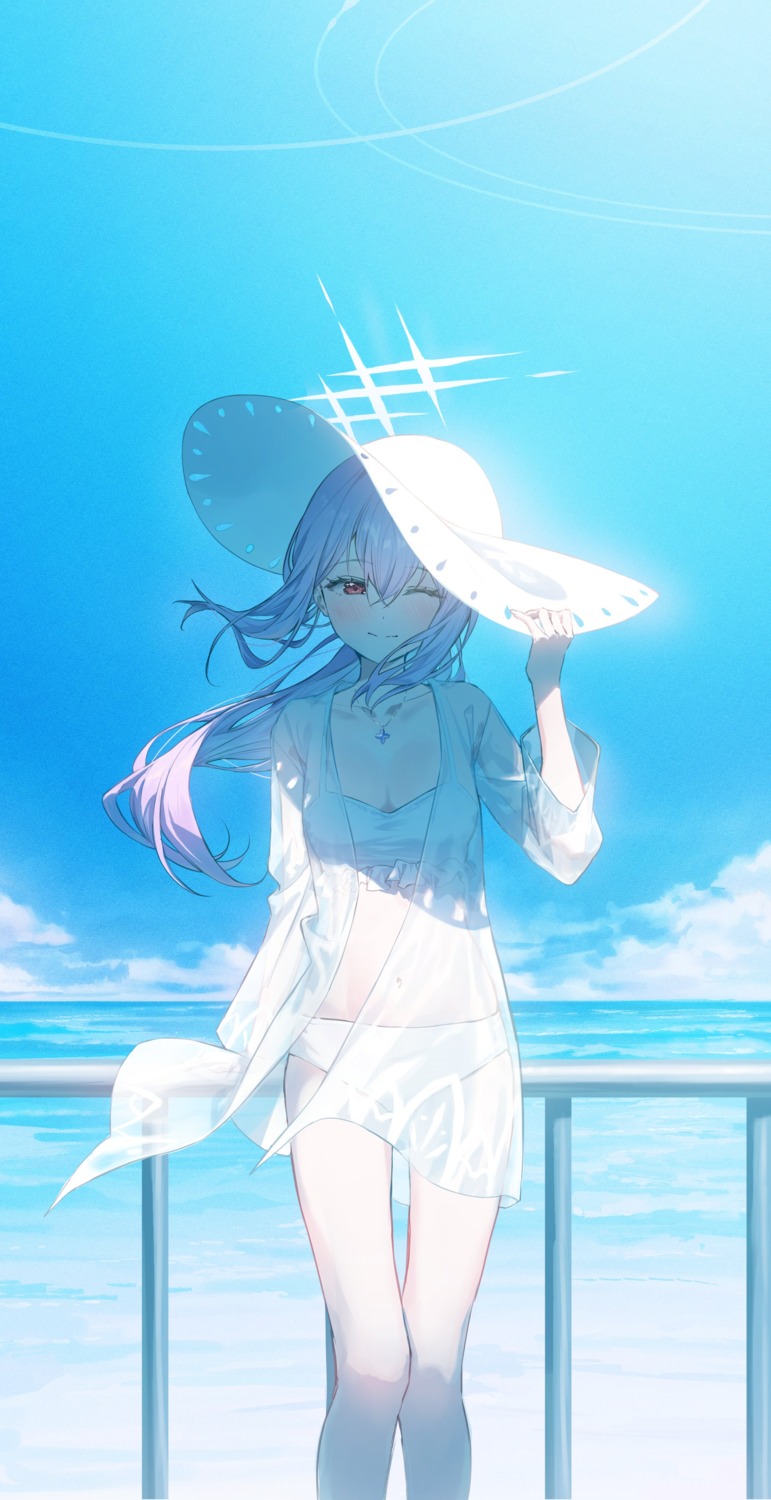 bikini blue_archive hakari_atsuko halo open_shirt retsu_(retsu_3) see_through swimsuits