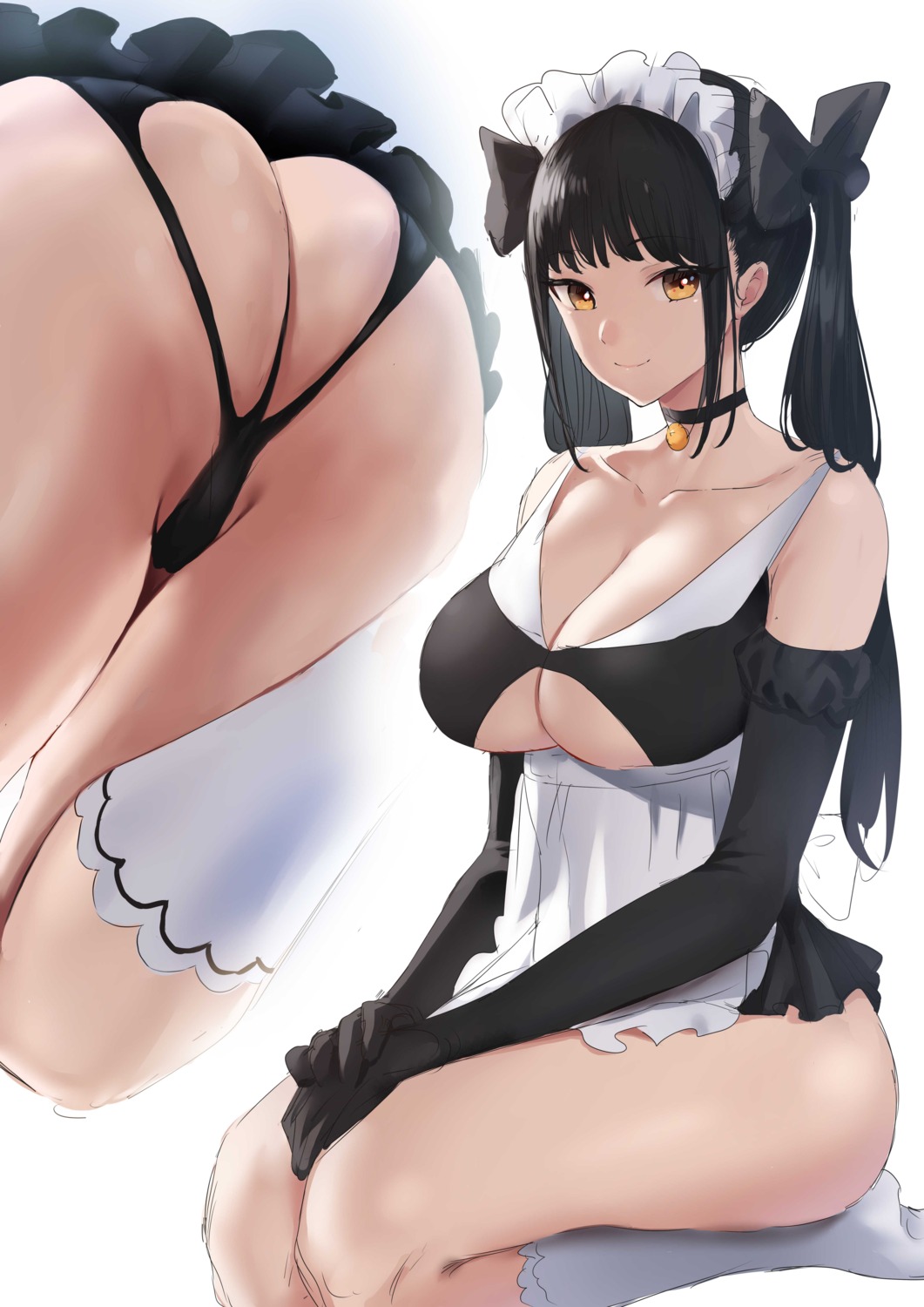 ass maid no_bra pantsu rororo sketch skirt_lift thong