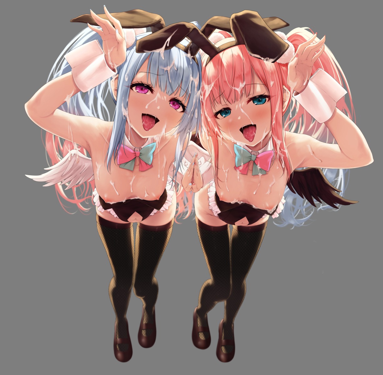 animal_ears breasts bunny_ears bunny_girl cum fishnets nipples no_bra suien thighhighs transparent_png wings